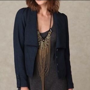 Free People 4 Teal Herringbone TVD Fitted Blazer Jacket Wool Academia